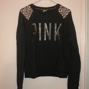 PINK gray sweater with gem shoulders!